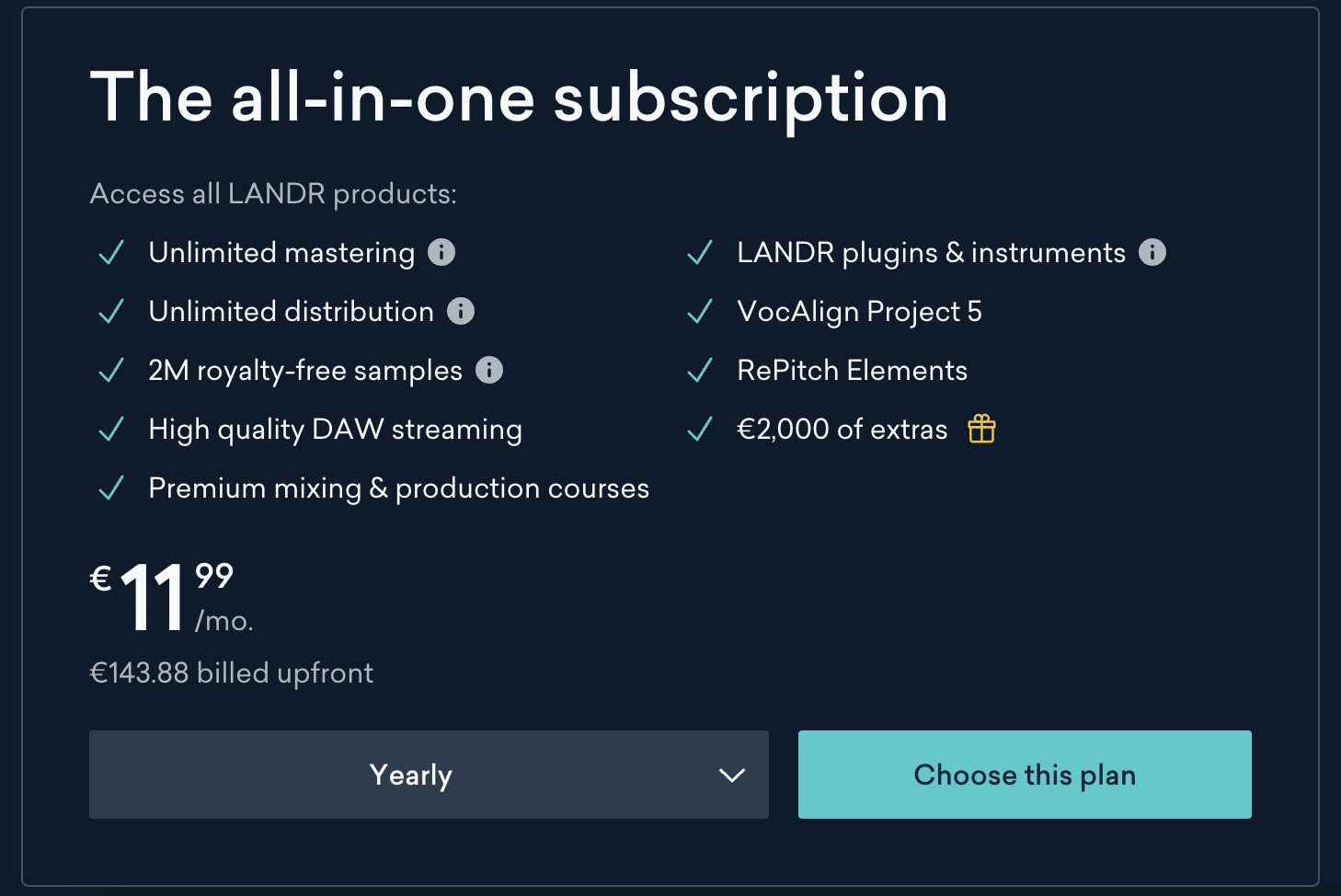 LANDR pricing