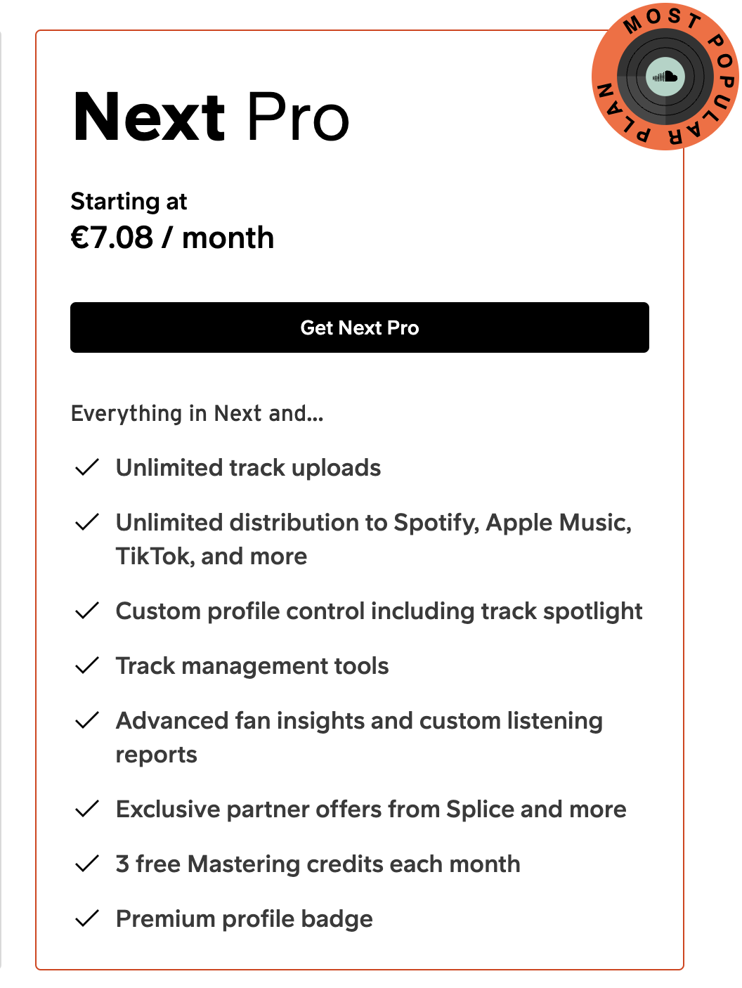 SoundCloud Next Pro plan